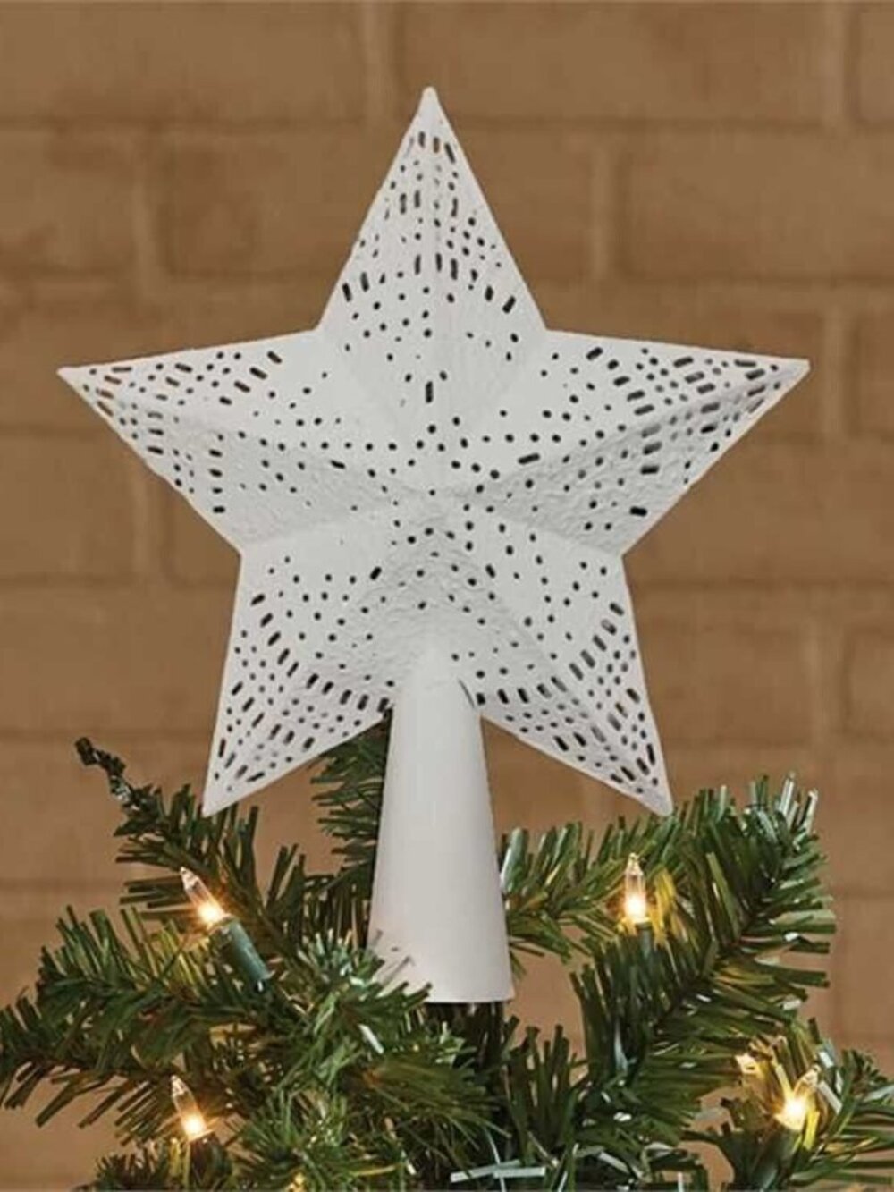 Medium punched Star Christmas Tree Topper in White Tin